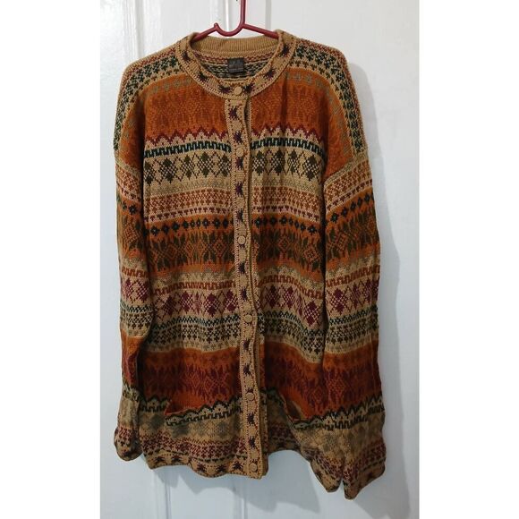 Kessler womensXXL large PERUVIAN ALPACA wool cottagecore sweater button rust tan - Picture 2 of 8